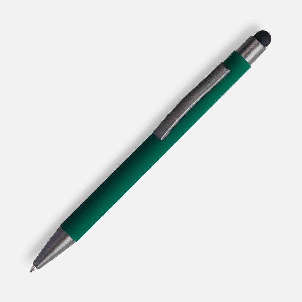 Ручка шариковая Atento Soft Touch со стилусом, зеленая