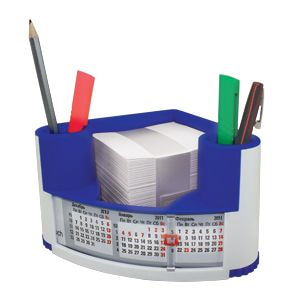 Подставка для канцелярских принадлежностей с календарём на 2 года, белый с синим, 14х18 см, пластик