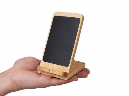 Беспроводное зарядное устройство 2-в-1 с подсветкой лого «Reedia S4», 15 Вт, бамбук, черный