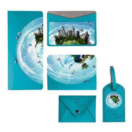 Обложка для паспорта  "Impression", 10*13,5 см, PU, голубой с серым