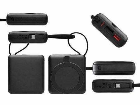 Магнитный беспроводной внешний аккумулятор c подсветкой лого «Энчант», 10000 мАч, черный