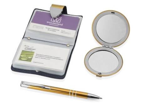 Набор «Чувства»: шариковая ручка, зеркало, визитница, золотистый (Р)