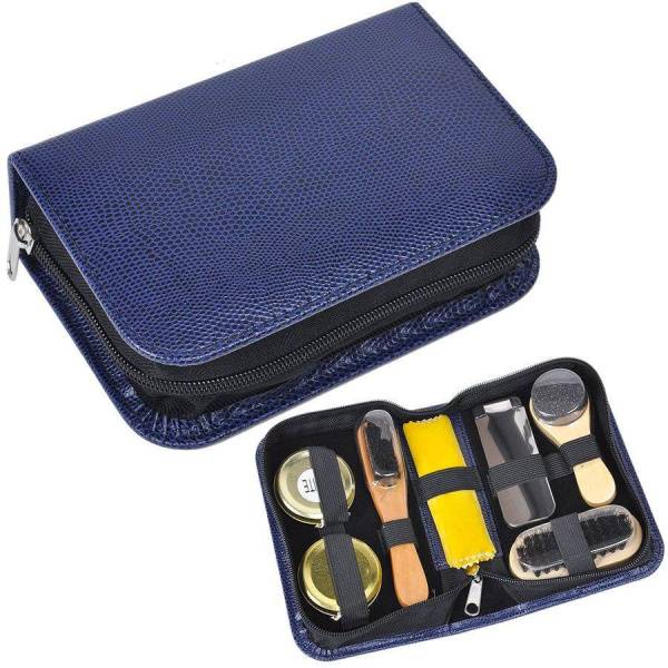 Набор для чистки одежды и обуви в пенале, 7 предметов,  синий, 17,2х5,5х10,5 см, металл, дерево
