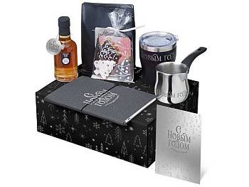 Подарочный набор с туркой, кофе и термокружкой, серый