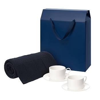 Подарочный набор Mokko, Сella, синий в коробке-пакете (две чайных пары, плед)