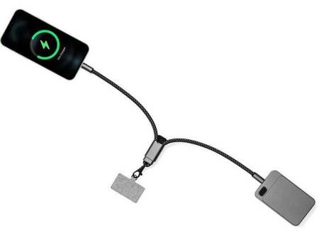 Ремешок-держатель для телефона с зарядным кабелем USB-C - USB-C «Lany Wristband Charge Eco», серый