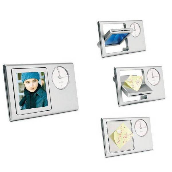 Часы   "Берма" с фоторамкой и магнитами для записок,  белый, 15х9х1 см, пластик, металл