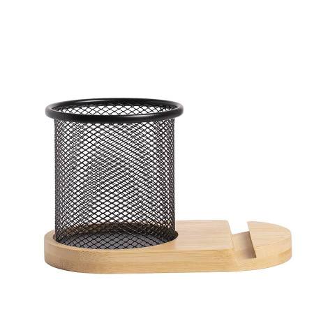 Набор: подставка под телефон SATELLIT со стаканом для канцелярских принадлежностей, бежевый/черный, 