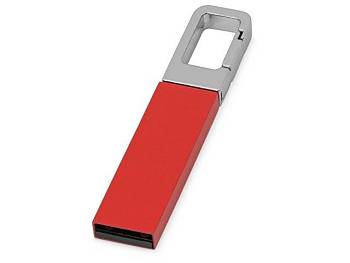 Флеш-карта USB 2.0 16 Gb с карабином "Hook", красный/серебристый