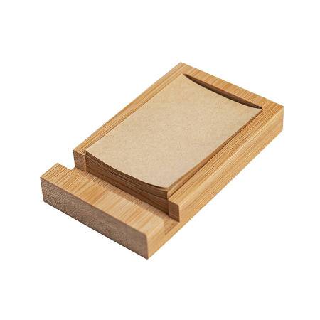 Подставка для телефона FOCUS с блоком бумаги для записи, бежевый, бамбук, бумага