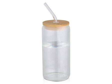 Ёмкость Mirage из боросиликатного стекла объемом 500 мл с одинарными стенками и крышкой из бамбука - Прозрачный