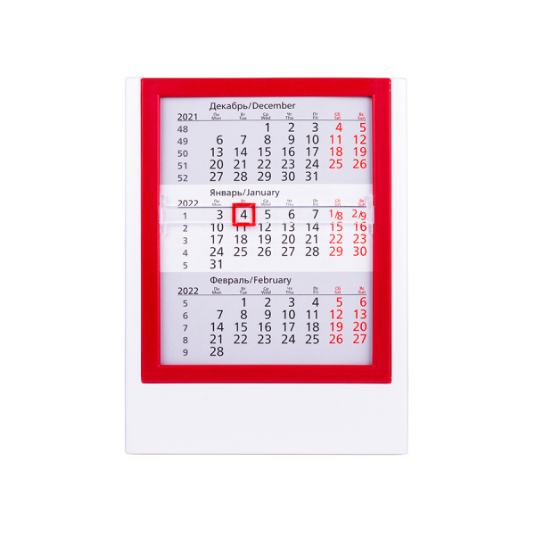 Календарь настольный на 2 года, белый с красным, 12,5х16 см, пластик, шелкография