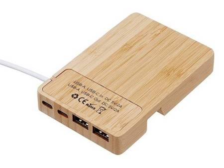 USB хаб «Memo», 2*USB, 2*Type C, бамбук