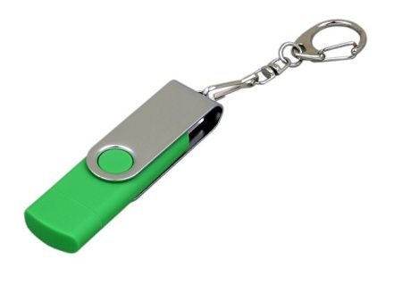 USB 2.0- флешка на 16 Гб с поворотным механизмом и дополнительным разъемом Micro USB