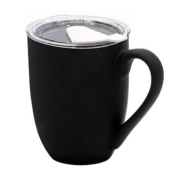 Кружка с крышкой Velvet Duo, софт-тач, чёрная/белая