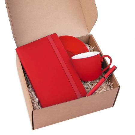 Подарочный набор T-TIME: бизнес-блокнот, чайная пара, ручка шариковая, коробка и стружка, красный