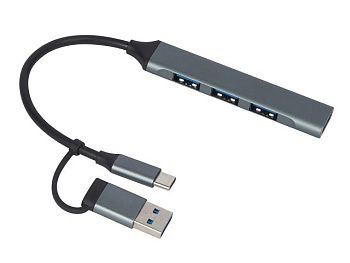 USB-хаб «Link» с коннектором 2-в-1 USB-C и USB-A, 2.0/3.0, серый USB-хаб «Link» с коннектором 2-в-1 USB-C и USB-A, 2.0/3.0, серый