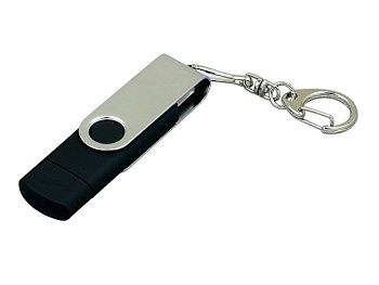 Флешка с поворотным механизмом, c дополнительным разъемом Micro USB, 64 Гб, черный Флешка с поворотным механизмом, c дополнительным разъемом Micro USB, 64 Гб, черный