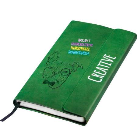 Бизнес-блокнот "Creative", 130*210 мм,  зеленый, на магнитах, нелинованный блок, тиснение