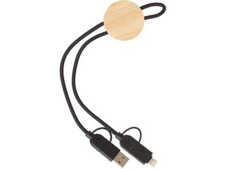 Универсальный зарядный кабель из переработанных ПЭТ и ТПЕ «Acalypha», быстрая зарядка 25 Вт, черный