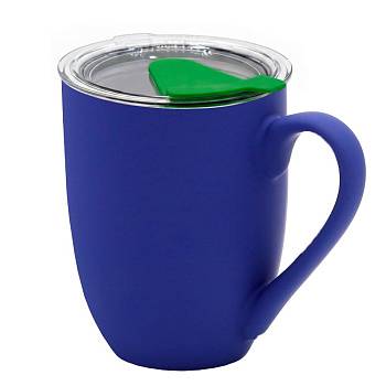 Кружка с крышкой Velvet Duo, софт-тач, тёмно-синяя/зелёная