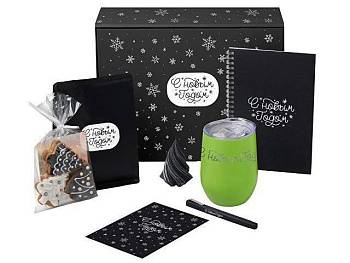 Подарочный набор c термокружкой, блокнотом, ручкой и свечкой, зеленое яблоко