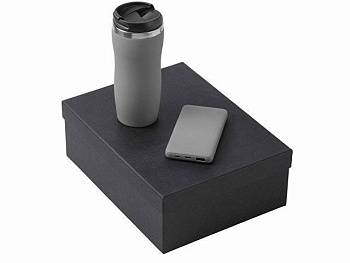 Подарочный набор c вакуумной термокружкой и повербанком С2, серый