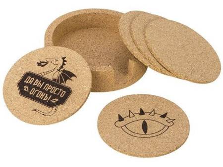 Набор костеров из пробки на подставке из пробки "Krock" (гравировка)