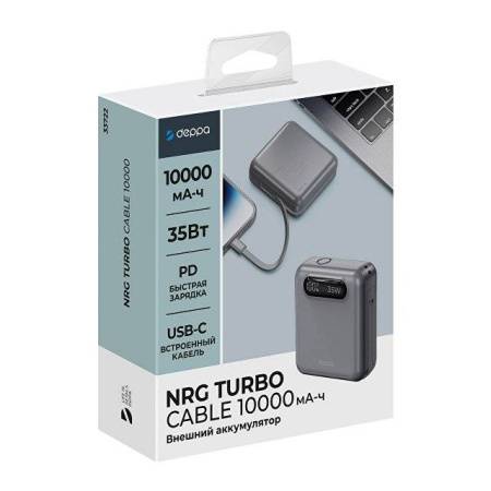 Внешний АКБ NRG Turbo Cable 10000 mAh, 35Вт, графит, Deppa