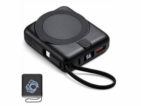 Магнитный беспроводной внешний аккумулятор c подсветкой лого «Энчант», 10000 мАч, черный