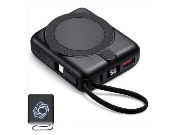 Магнитный беспроводной внешний аккумулятор c подсветкой лого «Энчант», 10000 мАч