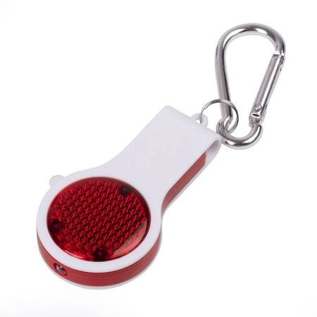 Брелок FLOYKIN со свистком, фонариком, светоотражателем  на карабине, красный с белым, 3,7х6,7х1