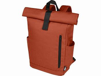 Рюкзак Байрон 15,6" объемом 18 л со скручиваемым верхом, изготовленный из переработанного ПЭТ по стандарту GRS, кирпичный