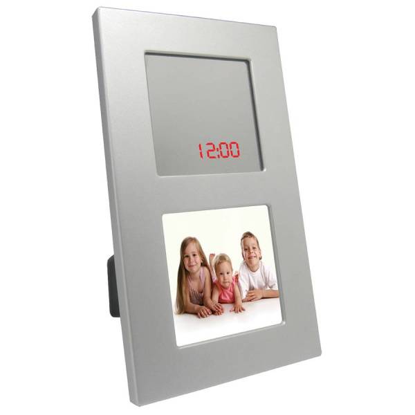 Часы-зеркало сенсорное с фоторамкой "ПОЗИТИВ", серебристый, 12х21 см, пластик