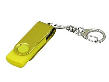 Флешка промо поворотный механизм, с однотонным металлическим клипом, 64 Гб, желтый