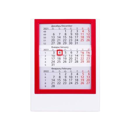 Календарь настольный на 2 года, белый с красным, 12,5х16 см, пластик, шелкография