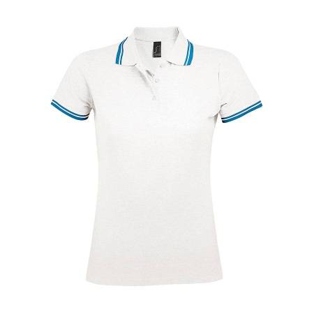 Футболка поло "Pasadena Women" белый, голубой__S, 100% х/б