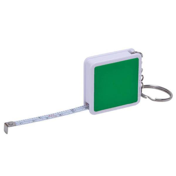 Брелок "Hit" с рулеткой (1м), зеленый с белым, 4х4х1см