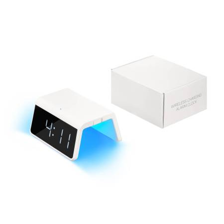 Настольные часы с подсветкой и беспроводной зарядкой 15W, Flame, белый цвет Настольные часы с подсветкой и беспроводной зарядкой 15W, Flame, белый цвет