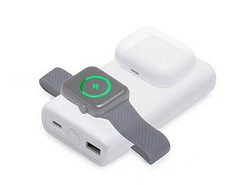 Внешний беспроводной аккумулятор 2-в-1 с функцией зарядки Apple Watch, QC/PD «AtomIQ», 10000 мАч, белый