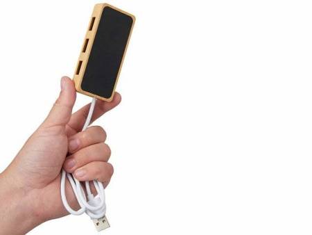 USB хаб с подсветкой лого «Reedia S5», 3*USB, 1*Type C, бамбук, черный