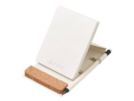 Блокнот с подставкой для телефона из пробки "Milky S", молочно-белый