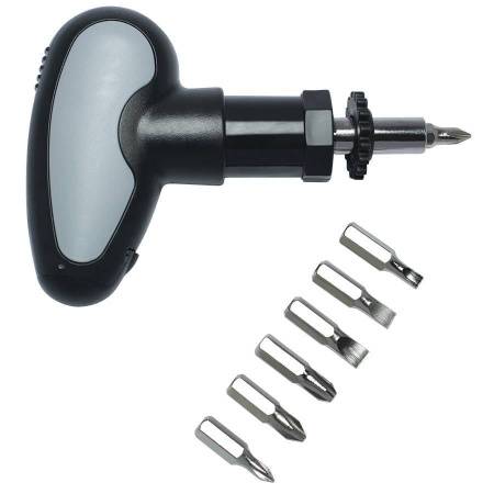 Отвертка реверсивная  "Трещотка" с набором из 7-ми насадок  металл,  тампопечать на рукоятке