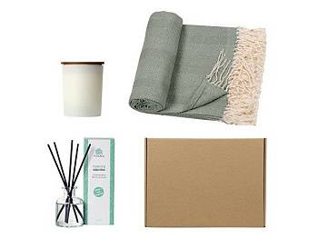 Подарочный набор с пледом, свечой и диффузором, оливковый