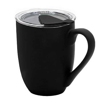 Кружка с крышкой Velvet Duo, софт-тач, чёрная