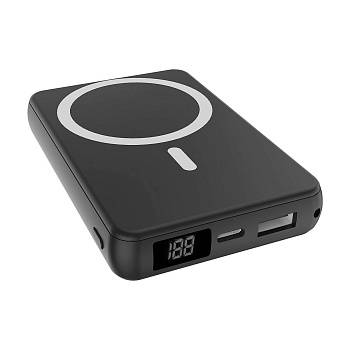Магнитный внешний аккумулятор Quantum с беспроводной зарядкой (15W), 10000 Mah, черный