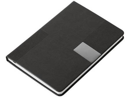 Подарочный набор "Tesla" с блокнотом А5, ручкой и пауэрбенком на 10 000 mAh, черный