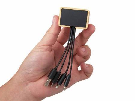 Кабель 3-в-1 с подсветкой лого «Reedia S6», бамбук, черный