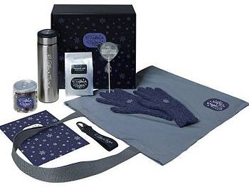 Подарочный набор с перчатками, термосом и чаем, темно-синий