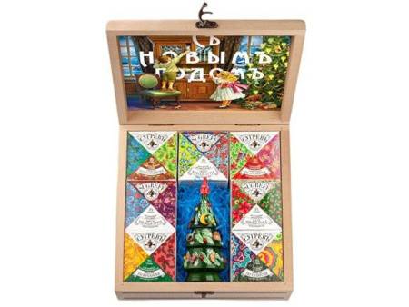 Подарочный набор "Народы России" с чаем и вареньем в деревянной шкатулке без лого
